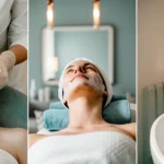 A woman receiving a professional upper lip wax from an esthetician.