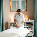 Professional waxing treatment room at Brazil's Waxing Center with clean modern setup and warm lighting