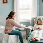 Mother and teenage daughter talking with a professional aesthetician in a clean, welcoming waxing studio