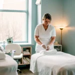 Professional Brazilian wax treatment room at Brazil's Waxing Center with clean linens and warm lighting