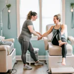 An active person with smooth skin in a waxing salon setting