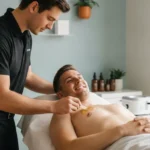 Professional chest waxing service for a male client in a clean modern waxing studio