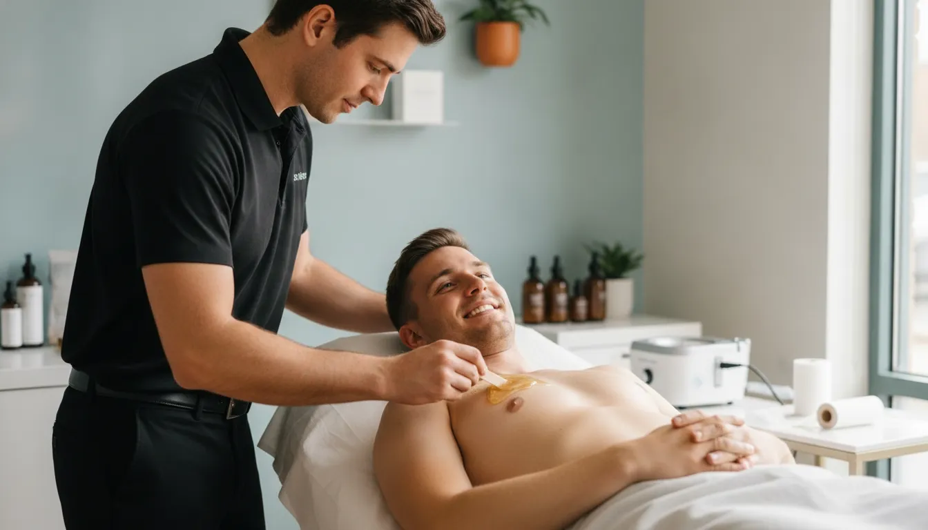 Man preparing for a professional waxing appointment