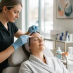 Esthetician performing a gentle full face wax at Brazil's Waxing Center