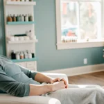 Professional male client relaxing in a clean modern Tampa waxing salon