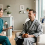 Professional male waxing consultation in a clean Jacksonville salon