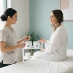 Woman consulting with an esthetician before body waxing in Tallahassee