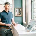Man at a salon booking a men's back wax appointment.