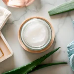 Soothing cream, aloe vera, and towels for what to do after a Brazilian wax.